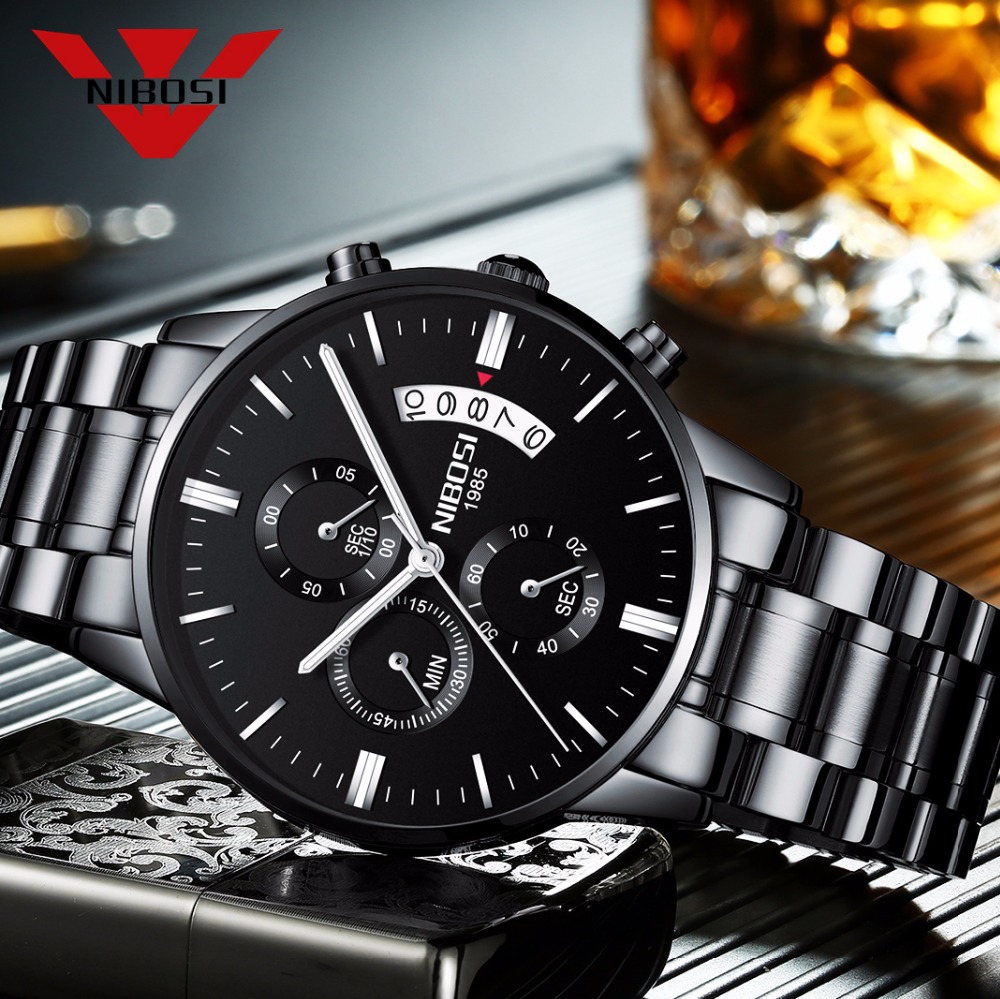 Zen Luxury Watch - NIBOSI الفولاذ المقاوم للصدأ الأسود ساعة