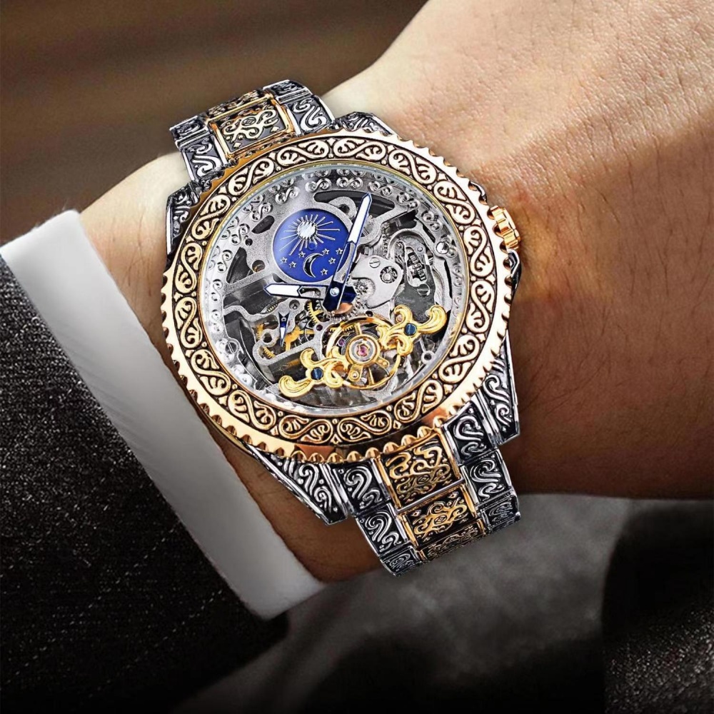 Luxury Watch Engraving - ساعة يد رجالية ميكانيكية أوتوماتيكية بالكامل