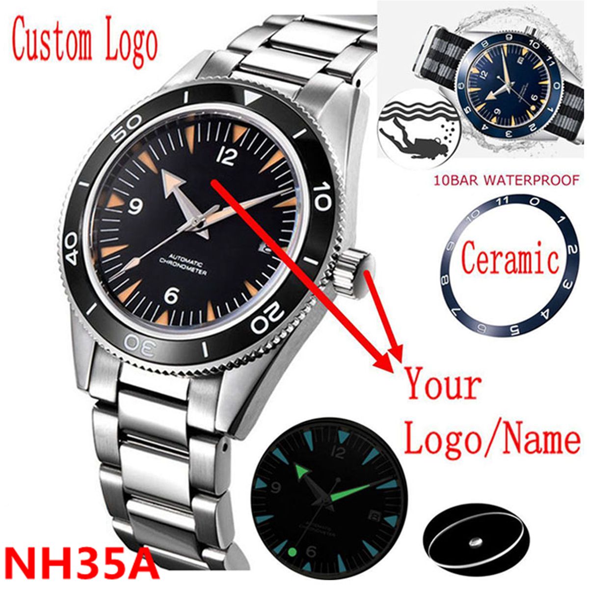 Luxury Watch Safe - شعار مخصص NH35 ساعة يد تعمل