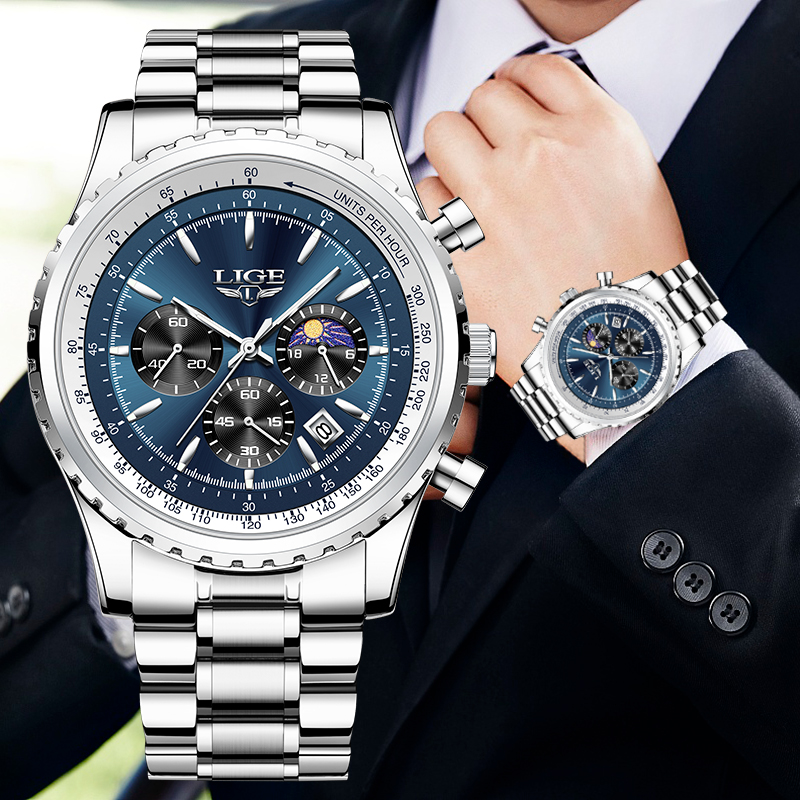 Zen Luxury Watch - LIGE-ساعة كوارتز فاخرة للرجال ، مرحلة