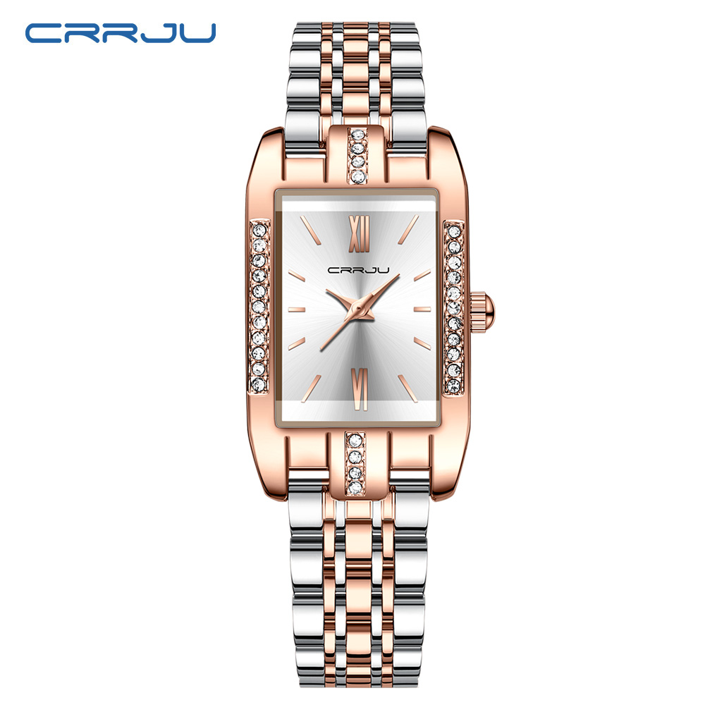 Luxury Watch Women - CRRJU ساعة مربعة فاخرة للمرأة مقاوم