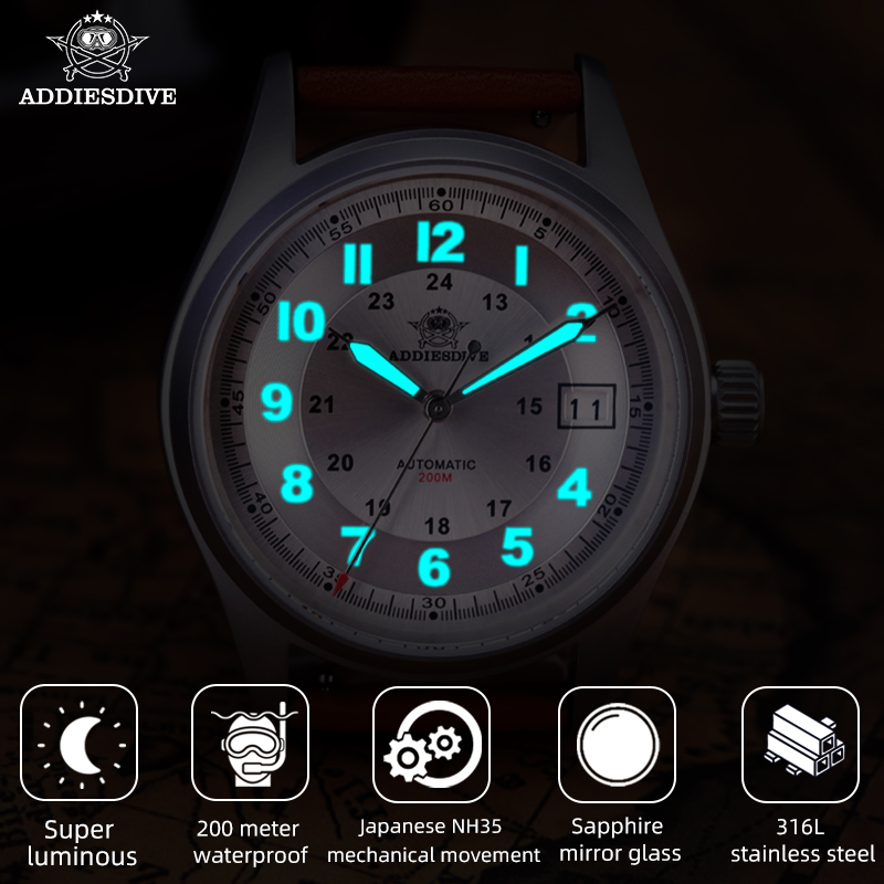 Addiesdive 39 مللي متر AD2048  - مراجعة Automatic Pilot Watch وسعره